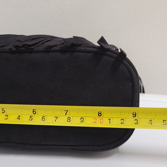 KESTREL Black Faux Suede Fringe Accessory Clutch Bag with Wristlet Strap - Picture 11 of 15